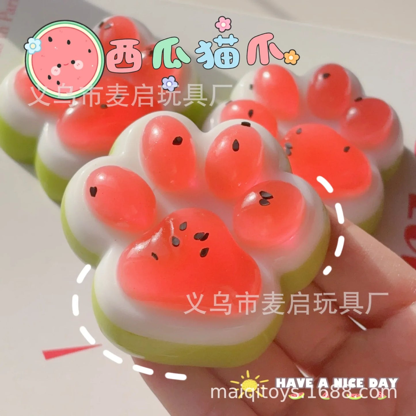 Watermelon Cat Paw Squishy Toy